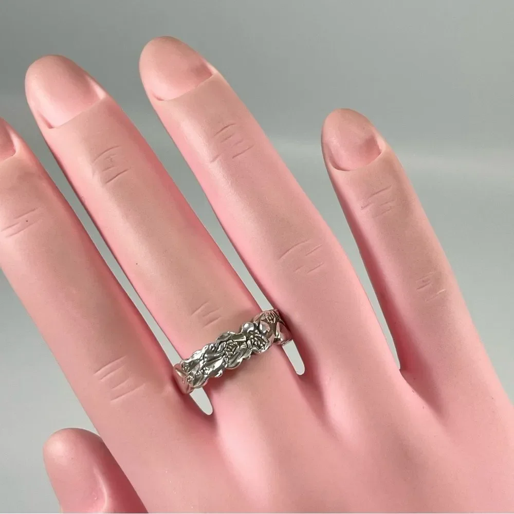925 Sterling Silver Heart Flower Boho Ring Band Sz 7 Artisan Love Ring Fashion